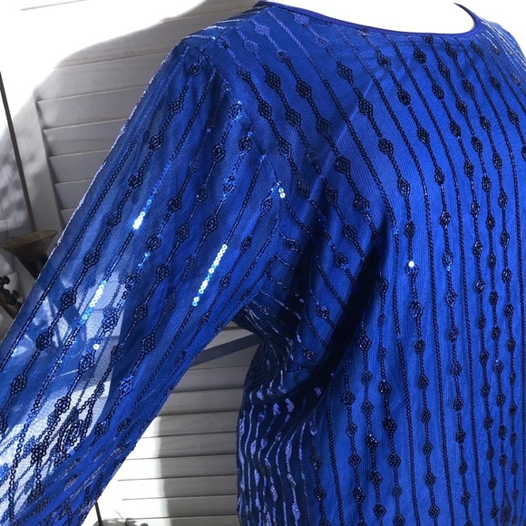 Bob Mackie Wearable Art Sequined Mesh Tunic Dress Royal Blue 3X - Picture 5 of 11